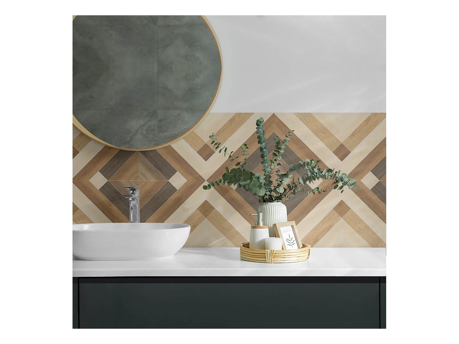 Wandpaneel selbstklebend, Wandverkleidung innen - 100x50 cm - Geometrisches Karomuster