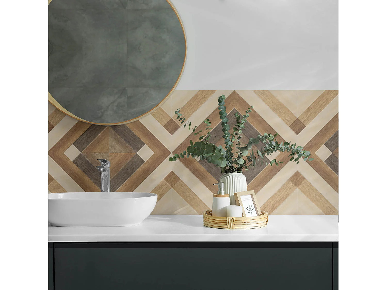 Wandpaneel selbstklebend, Wandverkleidung innen - 100x50 cm - Geometrisches Karomuster