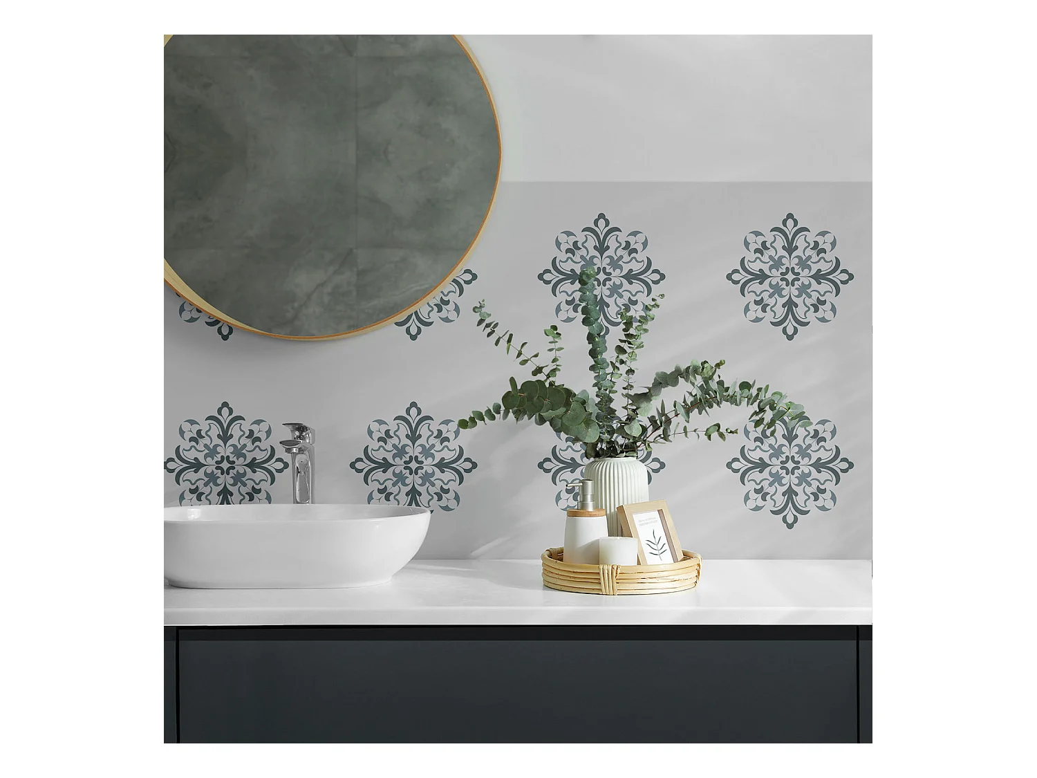 Carreaux autocollants PVC, Carrelage PVC adhésif - 9x30x30 - Motif floral en symétrie