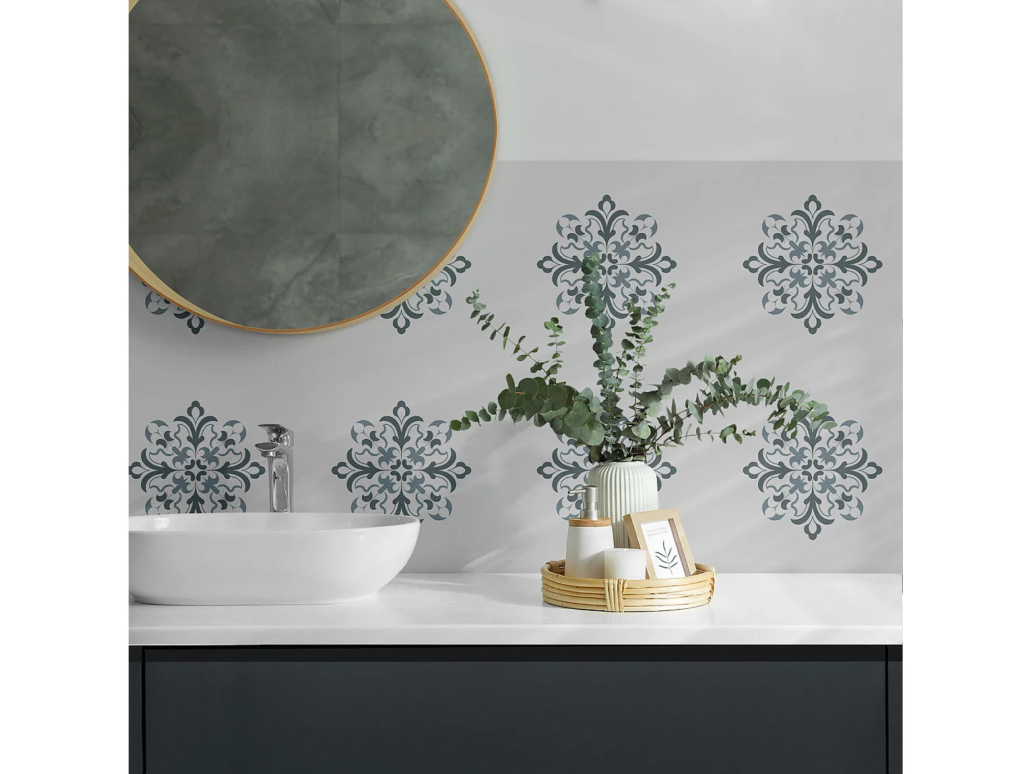 Carreaux autocollants PVC, Carrelage PVC adhésif - 9x30x30 - Motif floral en symétrie