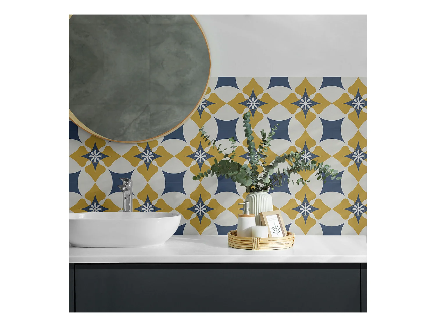 Carreaux autocollants PVC, Carrelage PVC adhésif - 20x20x20 - Motif floral avec symétrie