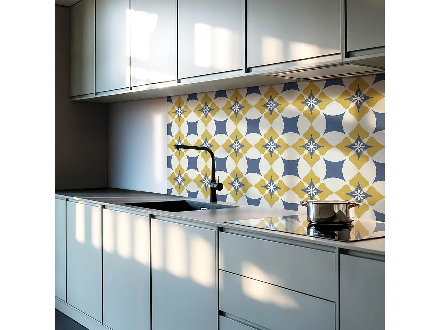 Carreaux autocollants PVC, Carrelage PVC adhésif - 20x20x20 - Motif floral avec symétrie