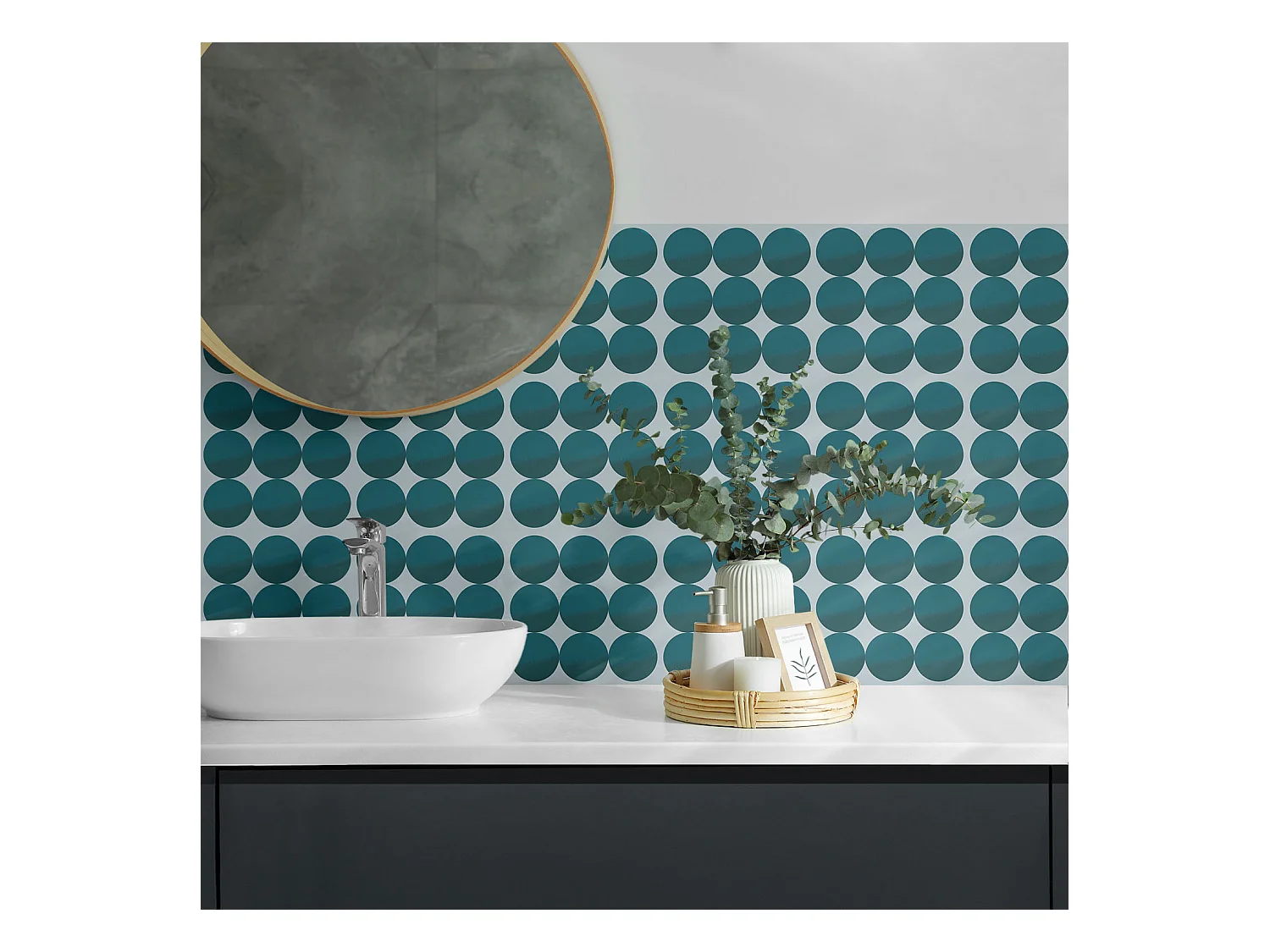 Carreaux autocollants PVC, Carrelage PVC adhésif - 20x20x20 - Disposition des cercles dans une grille