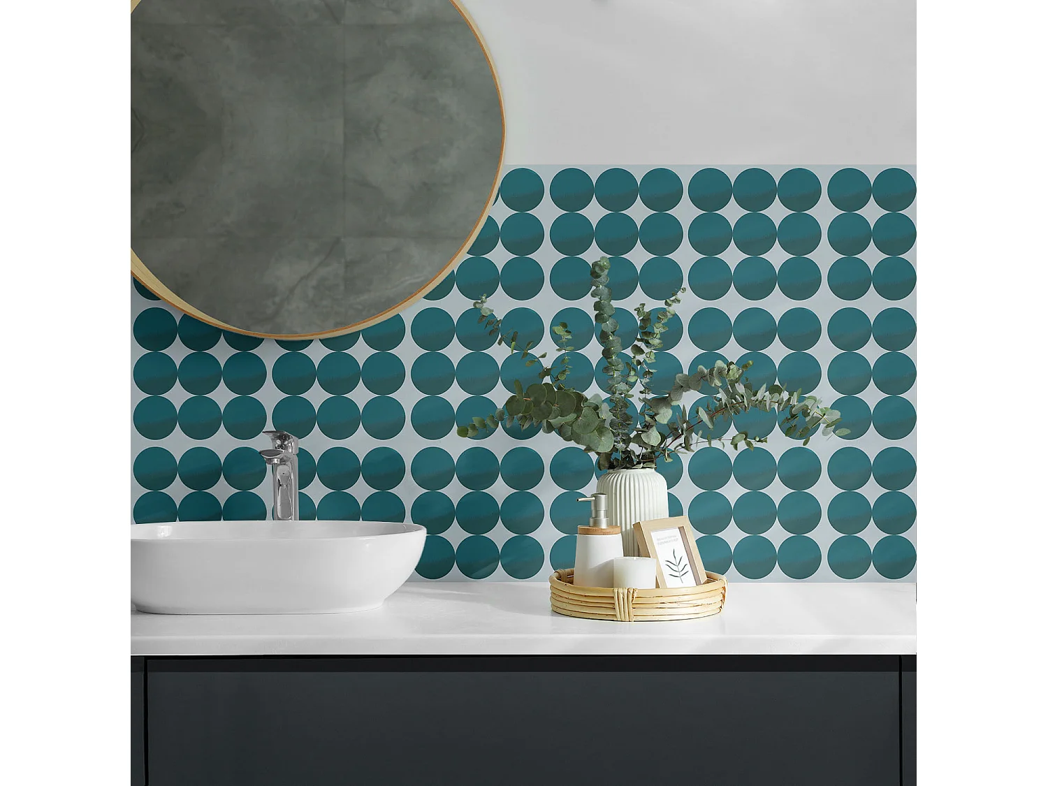 Carreaux autocollants PVC, Carrelage PVC adhésif - 20x20x20 - Disposition des cercles dans une grille