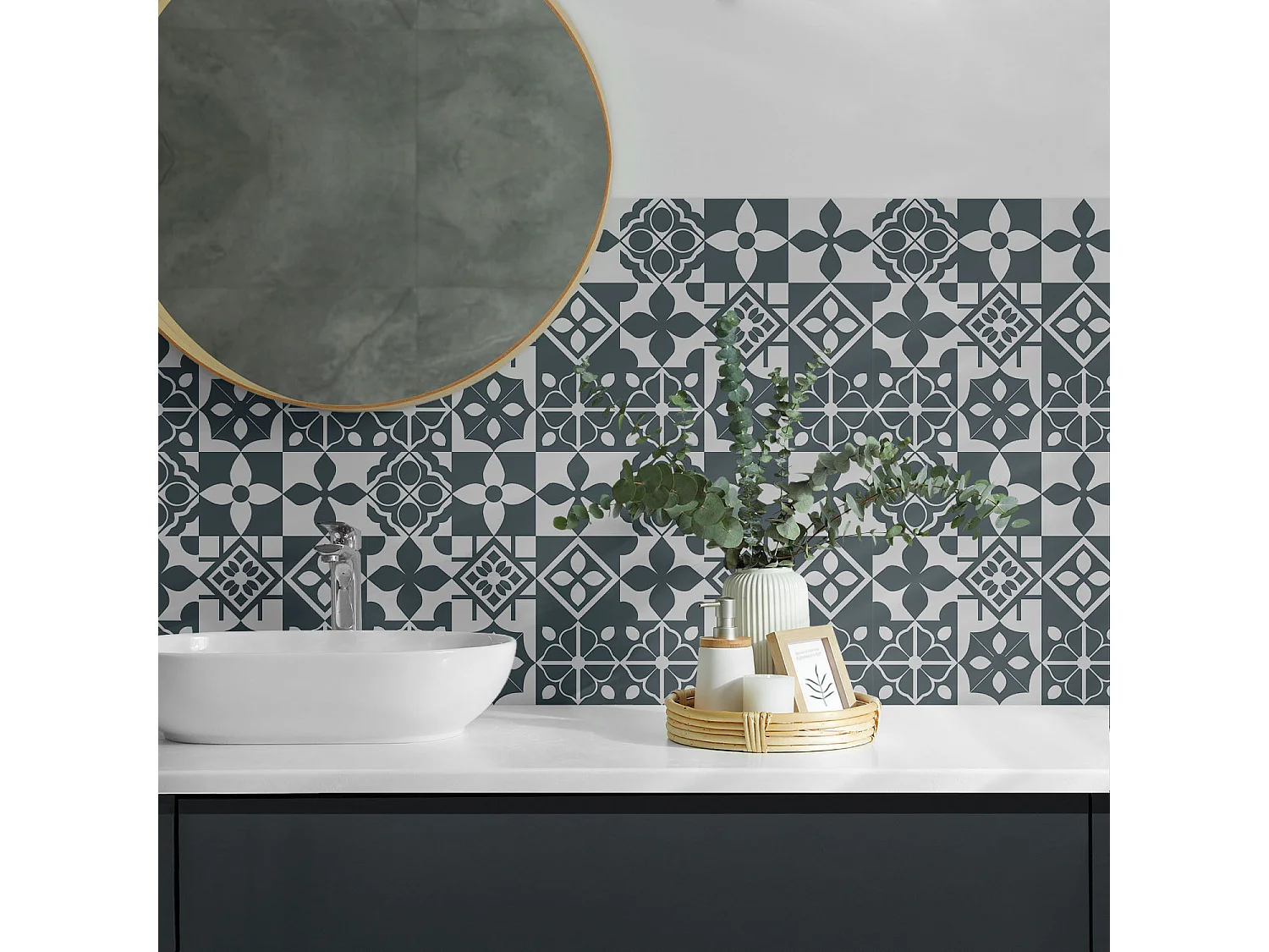 Carreaux autocollants PVC, Carrelage PVC adhésif - 9x30x30 - Motifs géométriques dans les carreaux