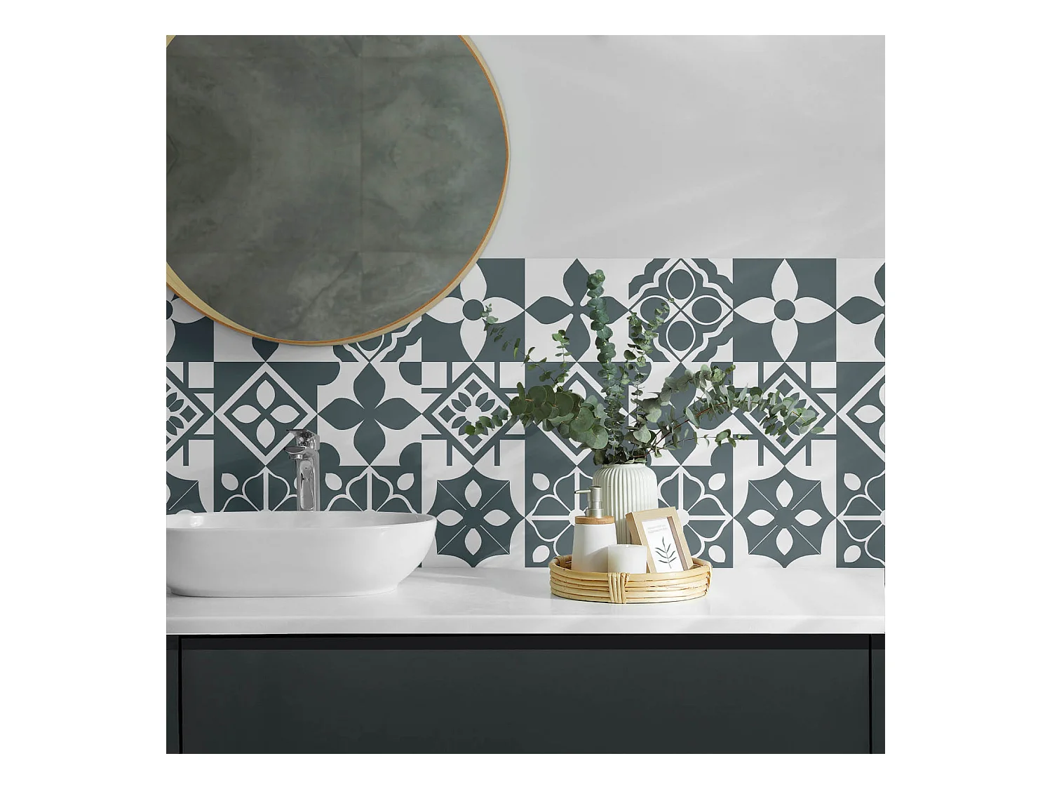 Wandpaneel selbstklebend, Wandverkleidung innen - 100x50 cm - Geometrische Muster in Fliesen