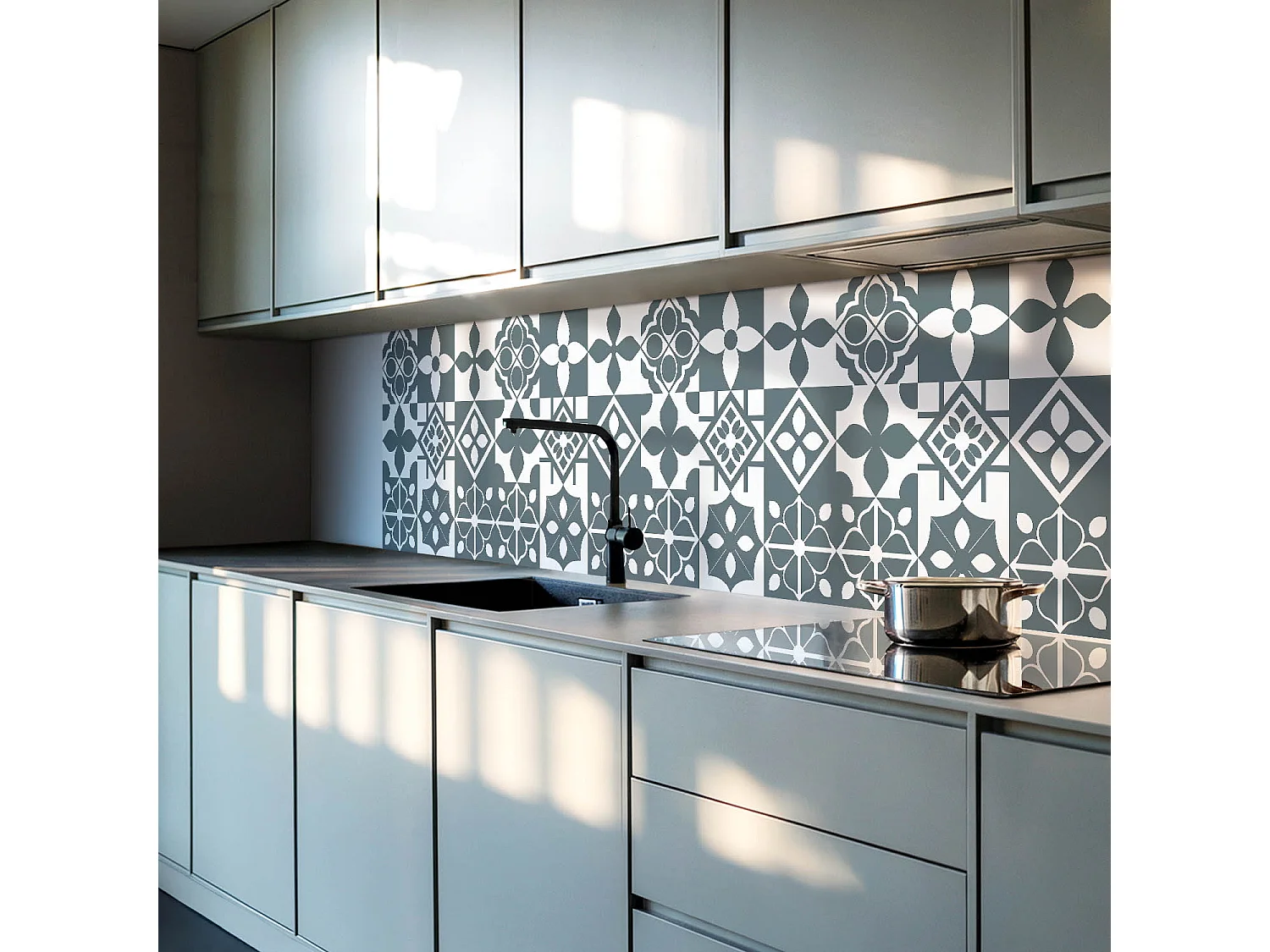 Wandpaneel selbstklebend, Wandverkleidung innen - 100x50 cm - Geometrische Muster in Fliesen