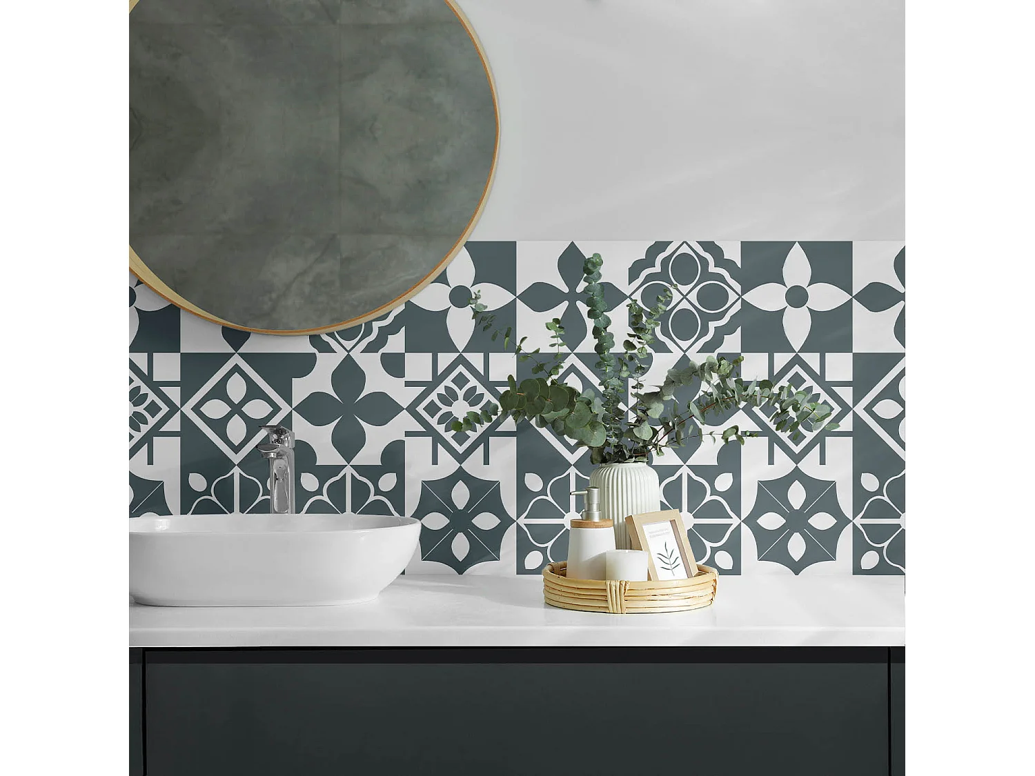 Wandpaneel selbstklebend, Wandverkleidung innen - 100x50 cm - Geometrische Muster in Fliesen