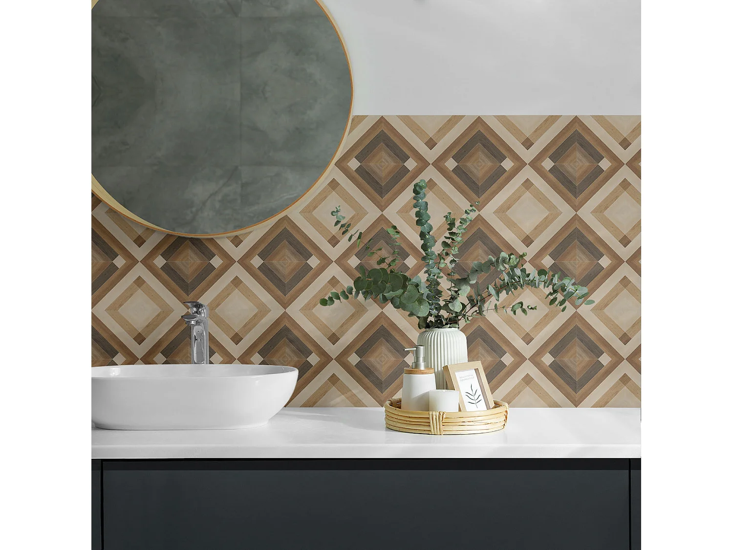 Selbstklebende Wandfliesen, Wandverkleidung innen - 20x20x20 - Geometrisches Karomuster