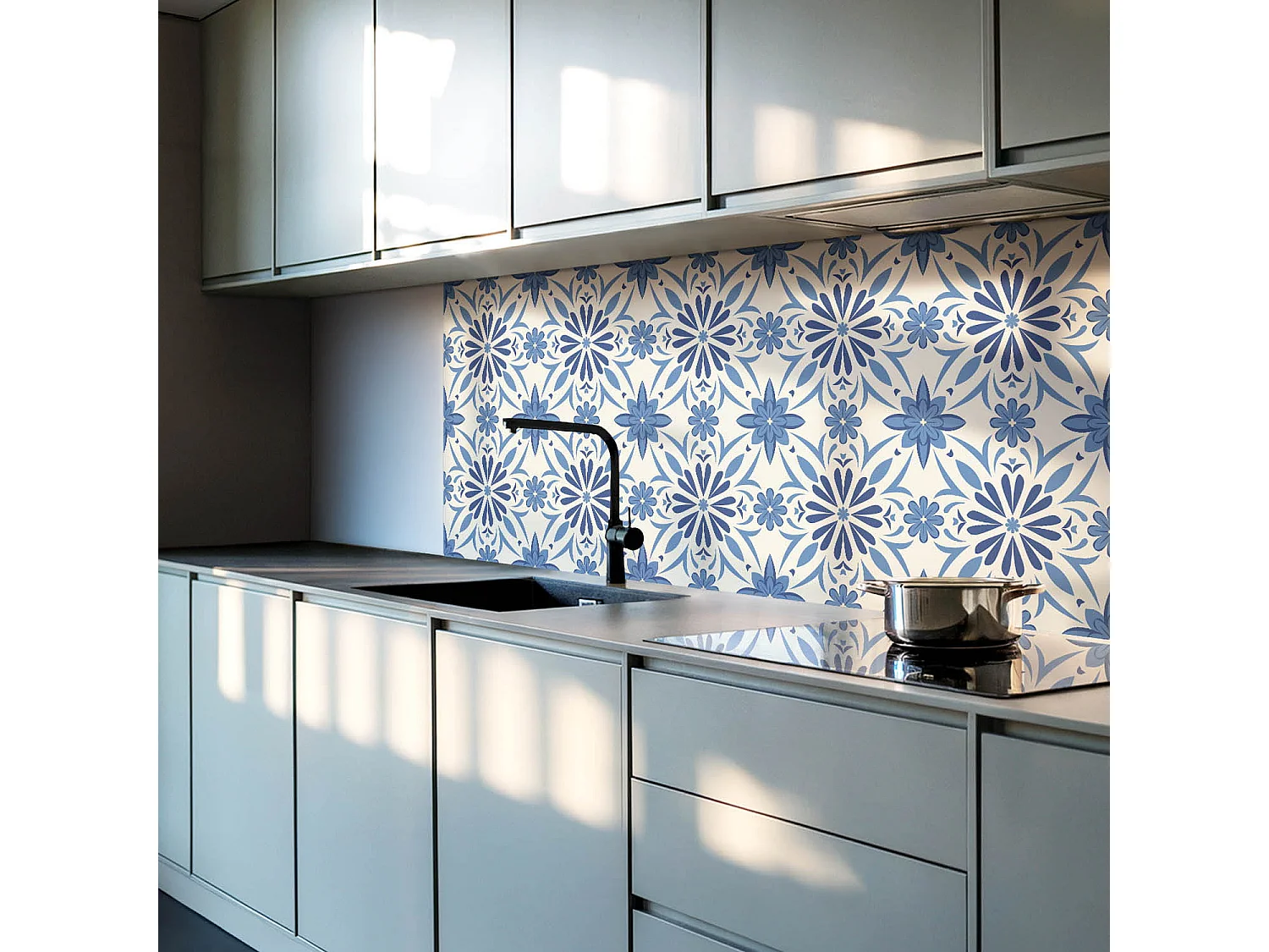 Carreaux autocollants PVC, Carrelage PVC adhésif - 9x30x30 - Motif floral sur le fond