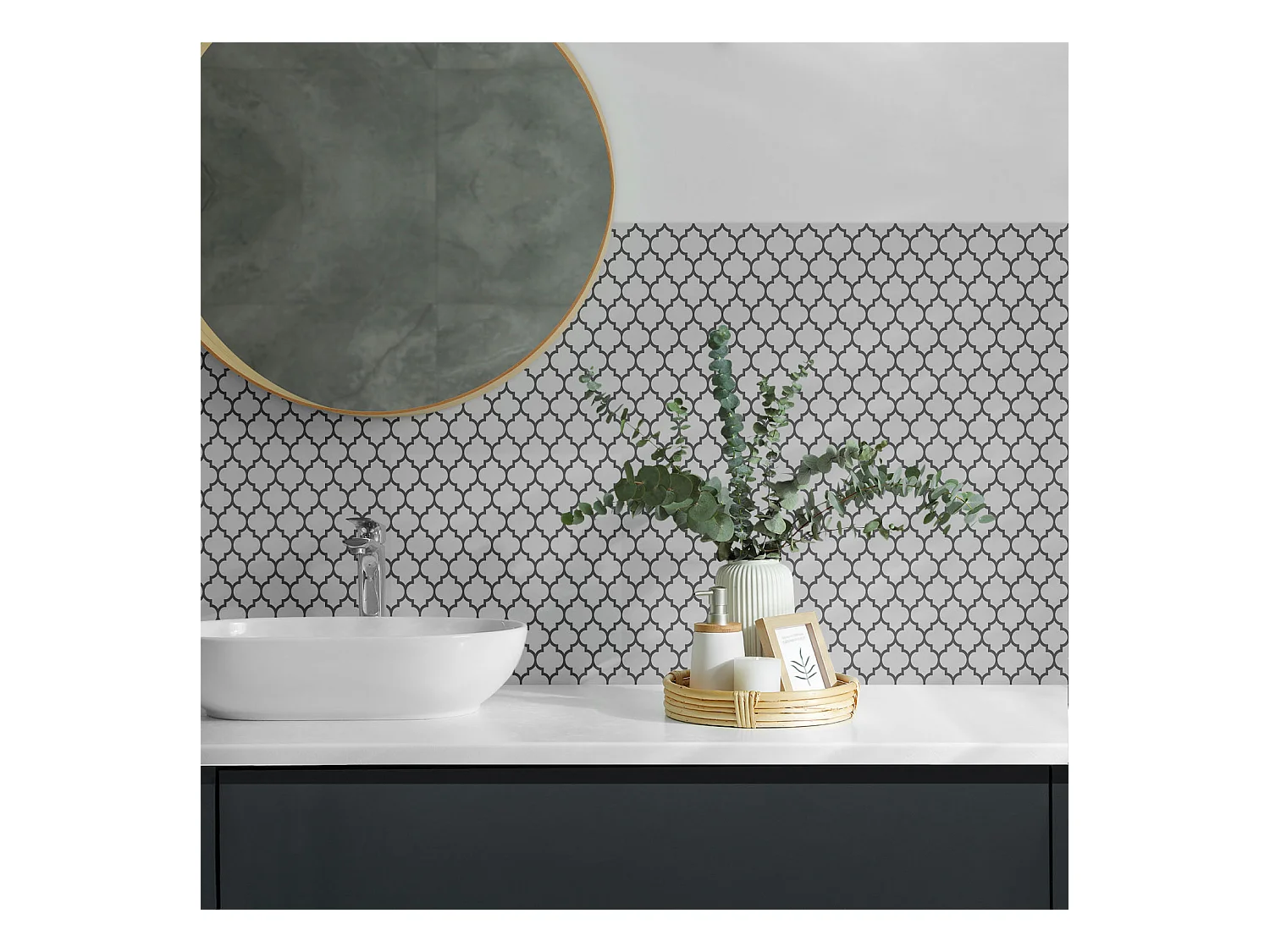 Carreaux autocollants PVC, Carrelage PVC adhésif - 9x30x30 - Modèle avec des formes symétriques