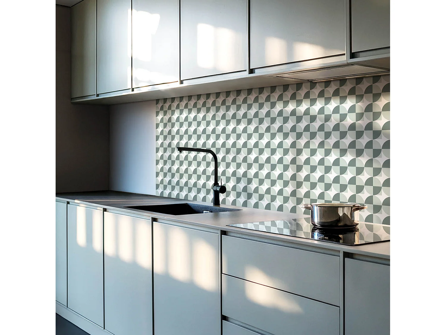 Carreaux autocollants PVC, Carrelage PVC adhésif - 9x30x30 - Géométrie des cercles et des carrés