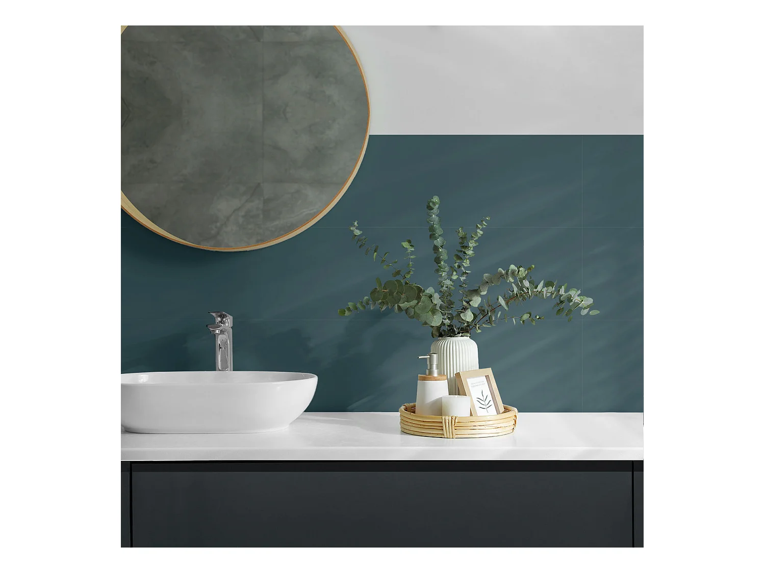 Selbstklebende Wandfliesen, Wandverkleidung innen - 20x20x20 - Farbe Dunkelblaugrün