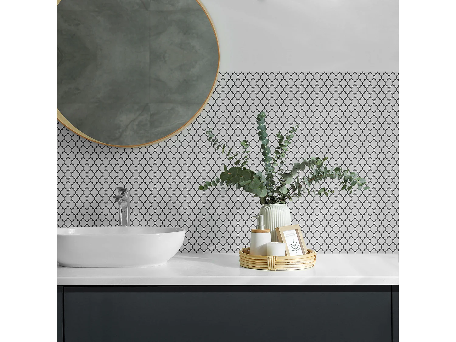 Carreaux autocollants PVC, Carrelage PVC adhésif - 20x20x20 - Modèle avec des formes symétriques