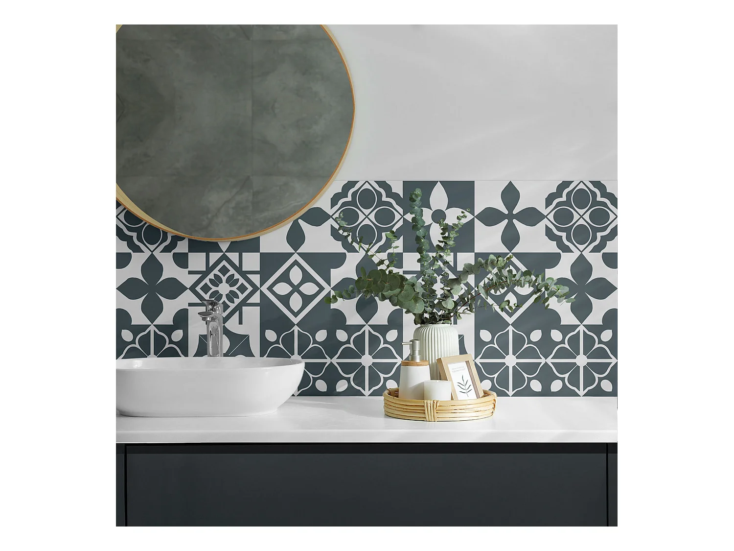 Wandpaneel selbstklebend, Wandverkleidung innen - 4 x 50 x 50 cm - Geometrische Muster in Fliesen