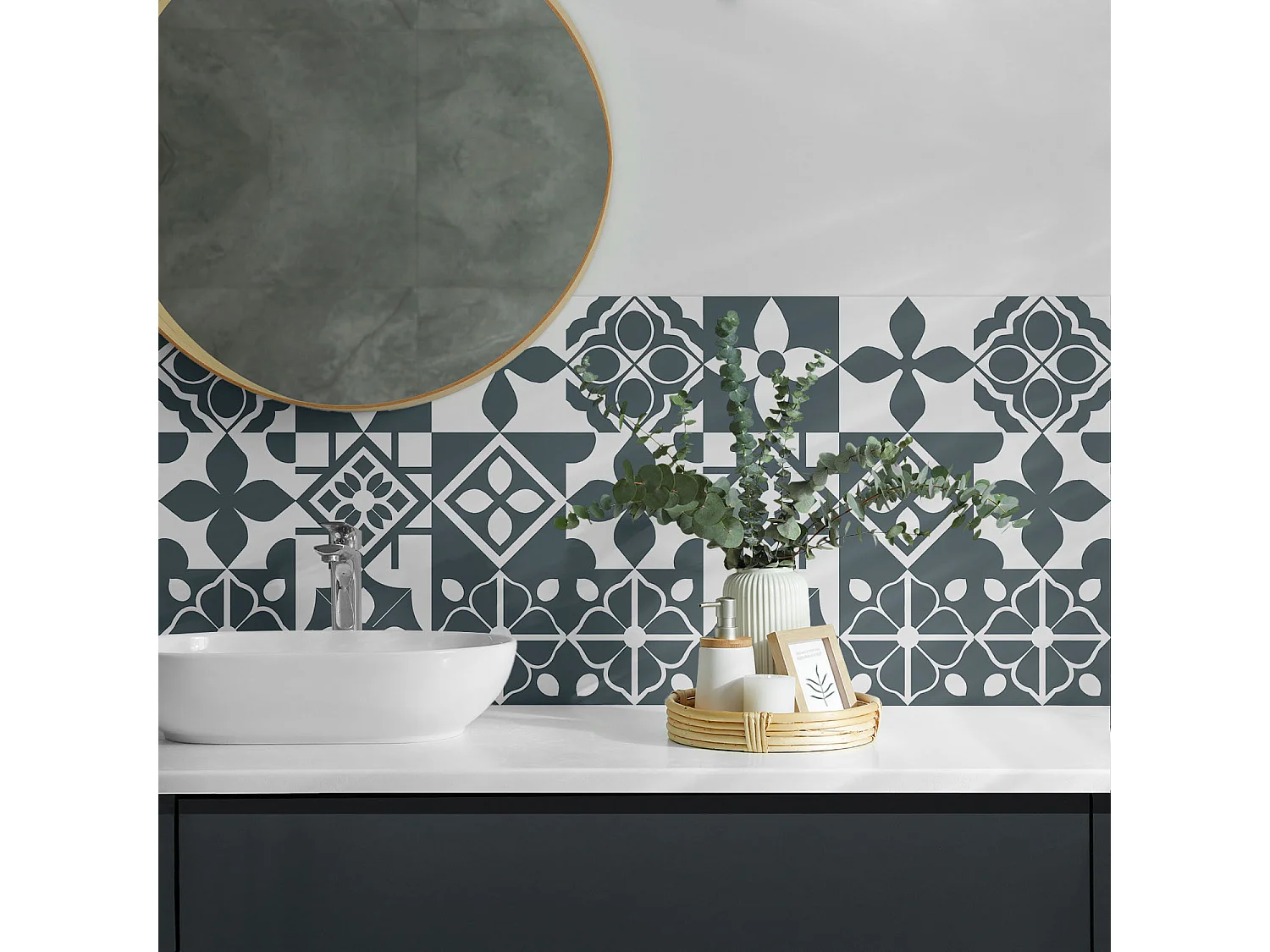 Panneaux muraux autocollants en vinyle imperméable - 4 x 50 x 50 cm - Motifs géométriques dans les carreaux