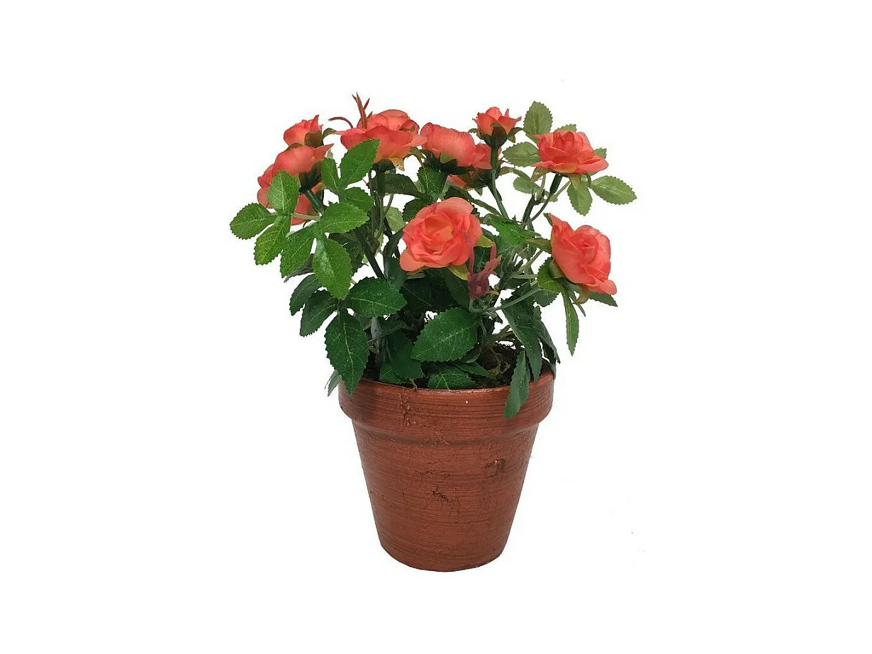Rosier plante fleur artificielle extérieur cimetière tissu corail 23cm