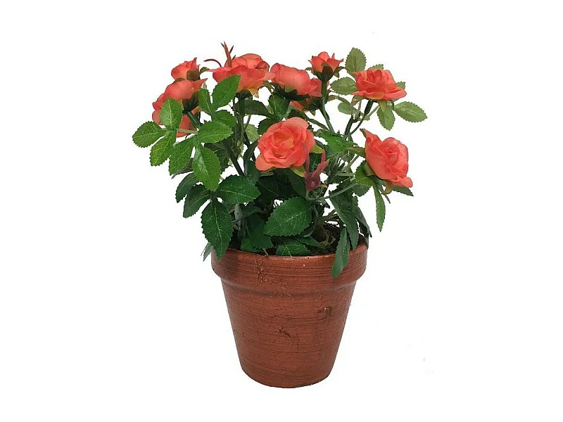 Rosier plante fleur artificielle extérieur cimetière tissu corail 23cm