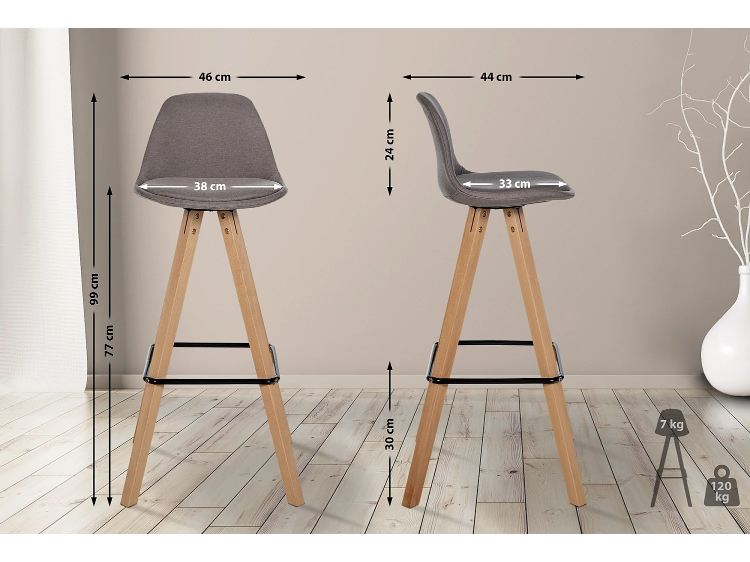 Tabouret de bar - Tissu & Nature - Taupe - Corbin