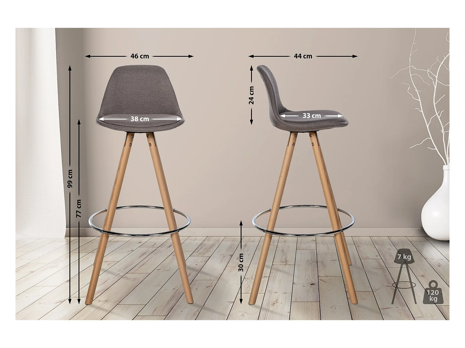 Tabouret de bar - Tissu & Nature - Taupe - Corbin