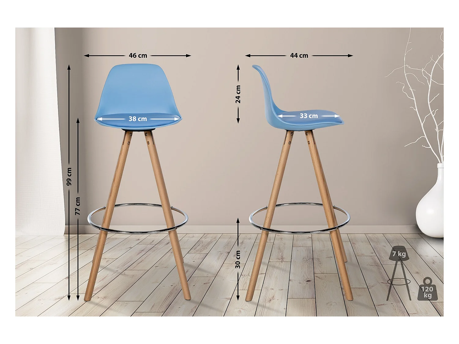 Tabouret de bar - Similicuir & Nature - Bleu - Corbin