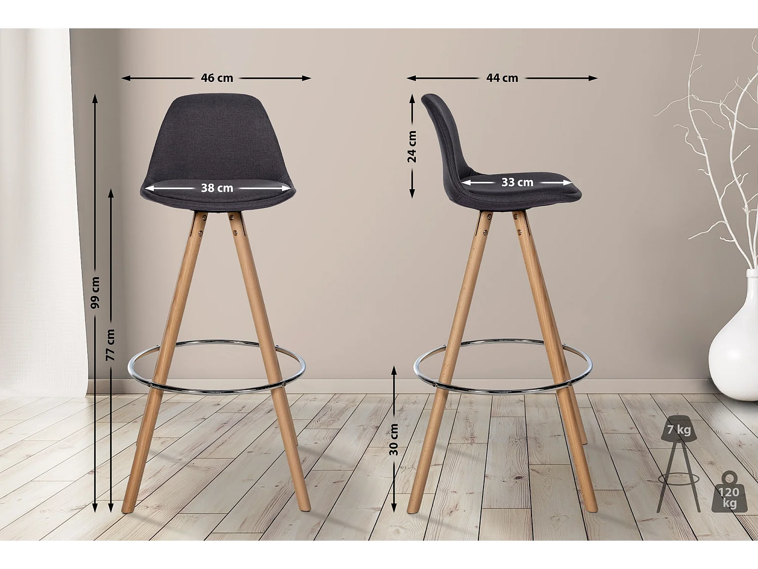 Tabouret de bar - Tissu & Nature - Gris foncé - Corbin