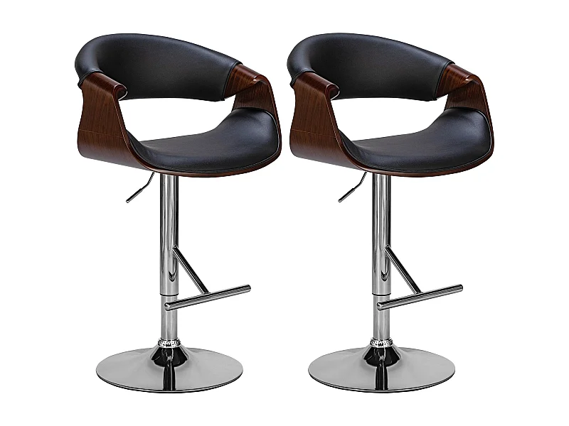 Lot de 2  Tabouret de bar - Similicuir - Noyer / Noir - Foley