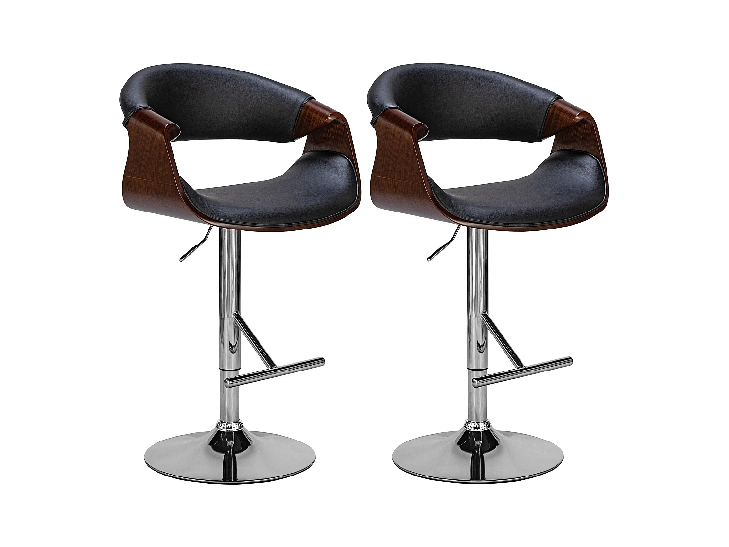 Lot de 2  Tabouret de bar - Similicuir - Noyer / Noir - Foley