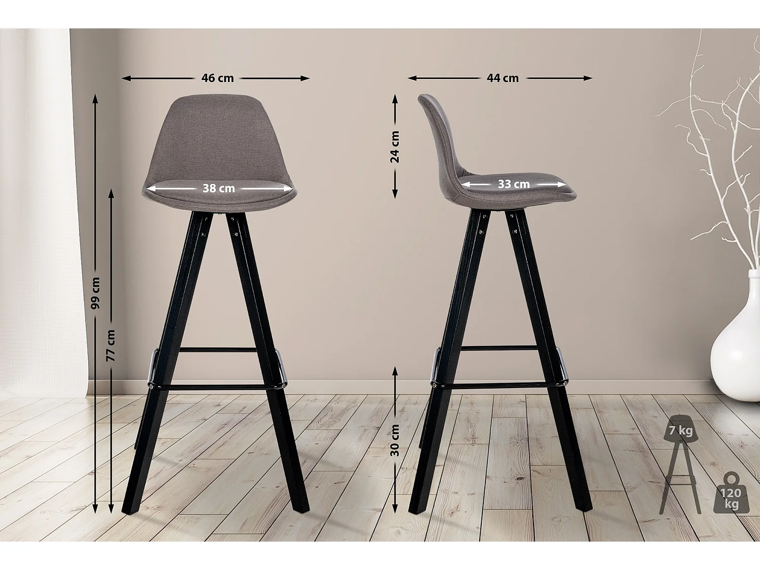 Tabouret de bar - Tissu & Noir - Taupe - Corbin