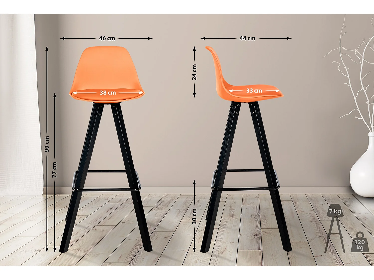 Tabouret de bar - Similicuir & Noir - Orange - Corbin