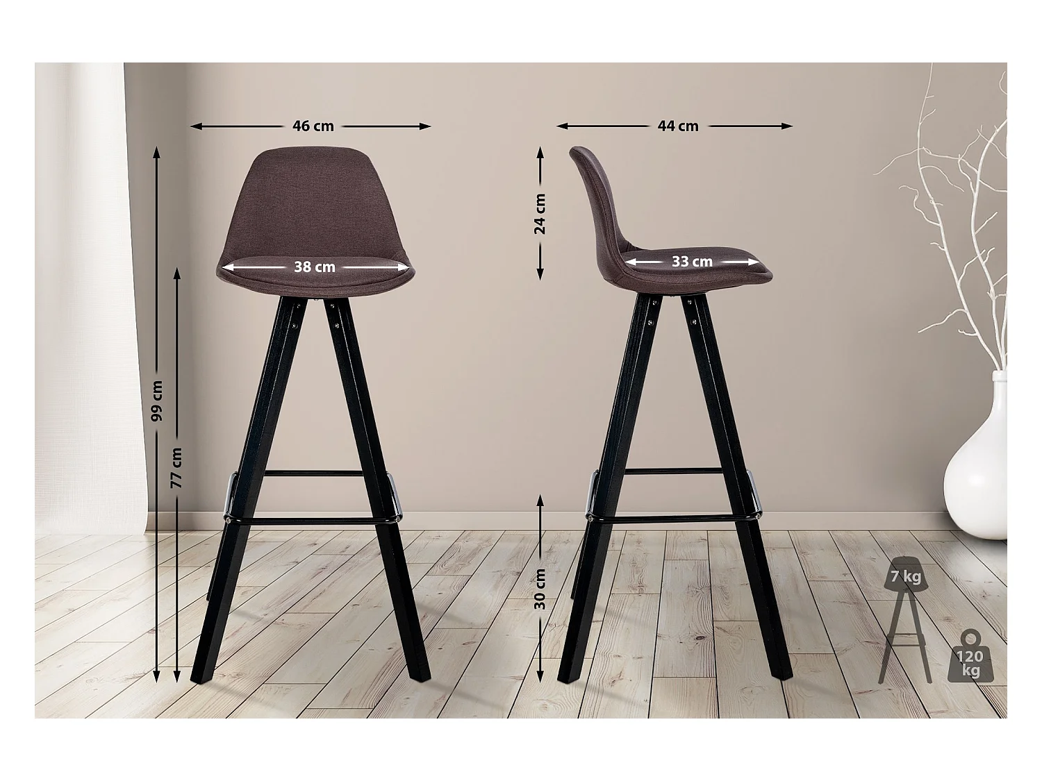 Tabouret de bar - Tissu & Noir - Marron - Corbin