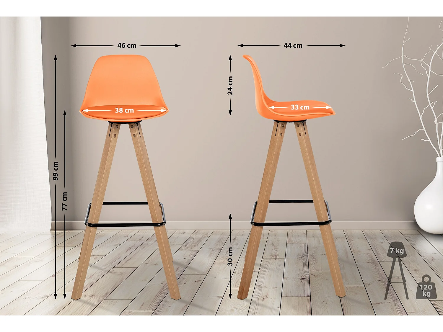 Tabouret de bar - Similicuir & Nature - Orange - Corbin