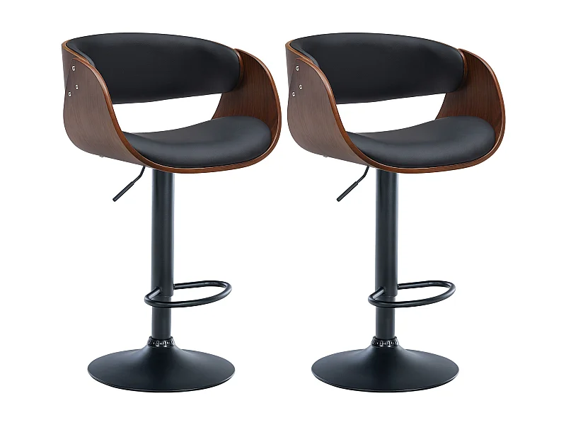 Lot de 2  Tabouret de bar - Similicuir - Noyer / Noir - Portmore