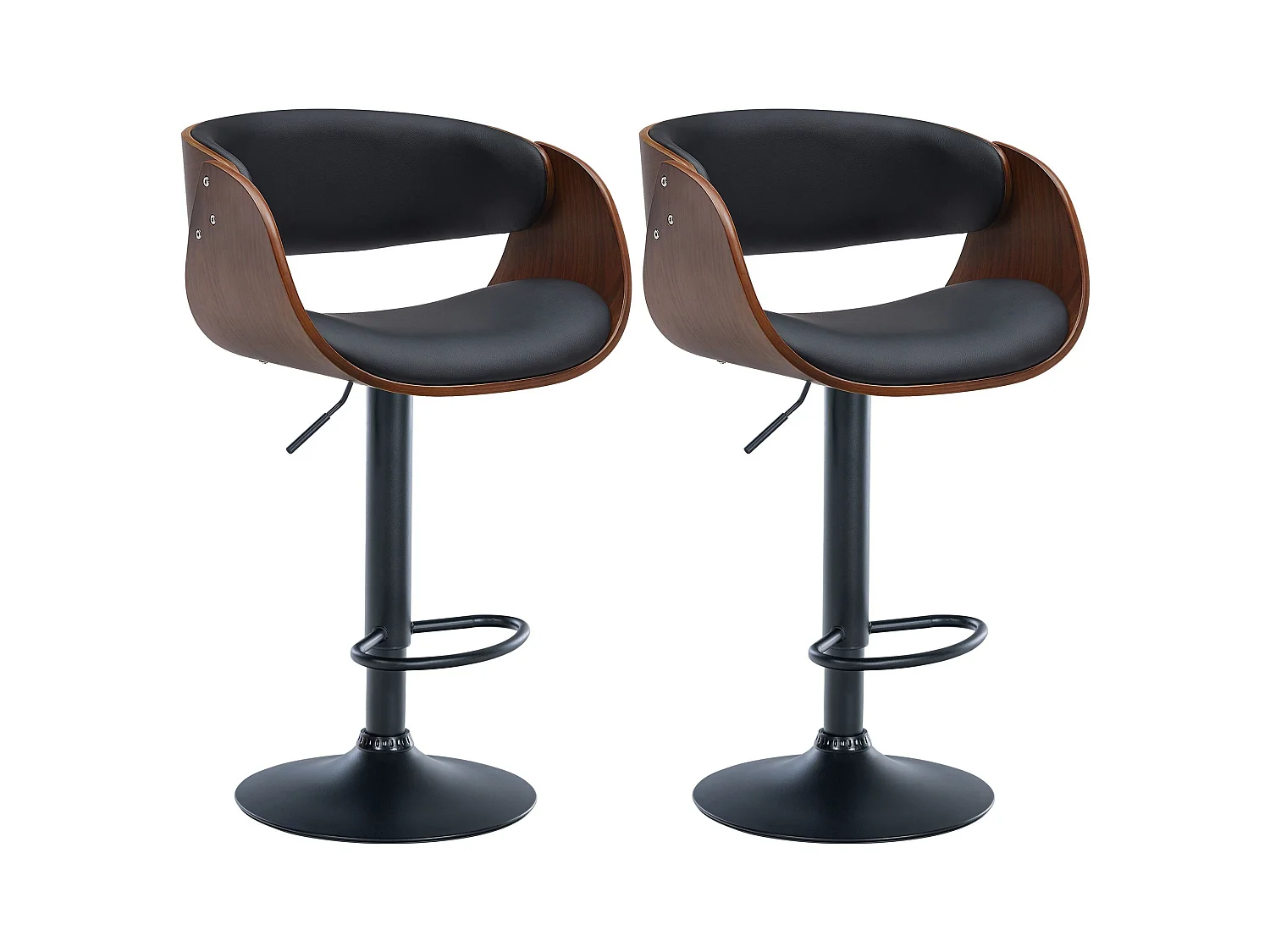 Lot de 2  Tabouret de bar - Similicuir - Noyer / Noir - Portmore