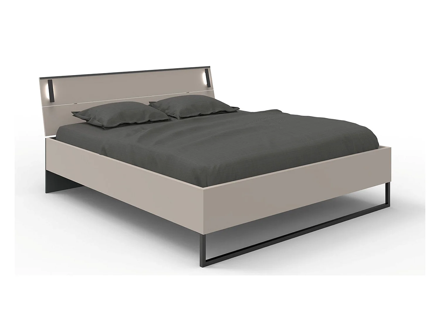 Lit adulte coloris Gris et verre coloris noir, rechampis graphite - longueur 188 x profondeur 210 x hauteur 93 cm