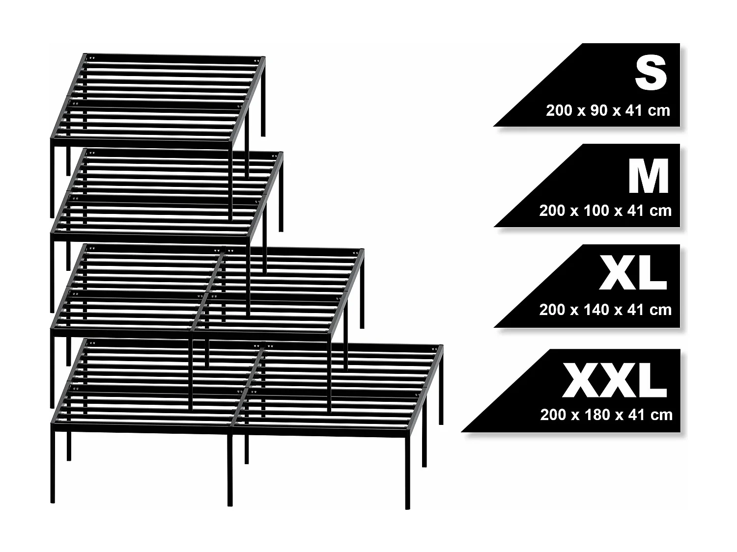Lit en métal - Métal - 200x140x41 cm - Noir - Hamlin