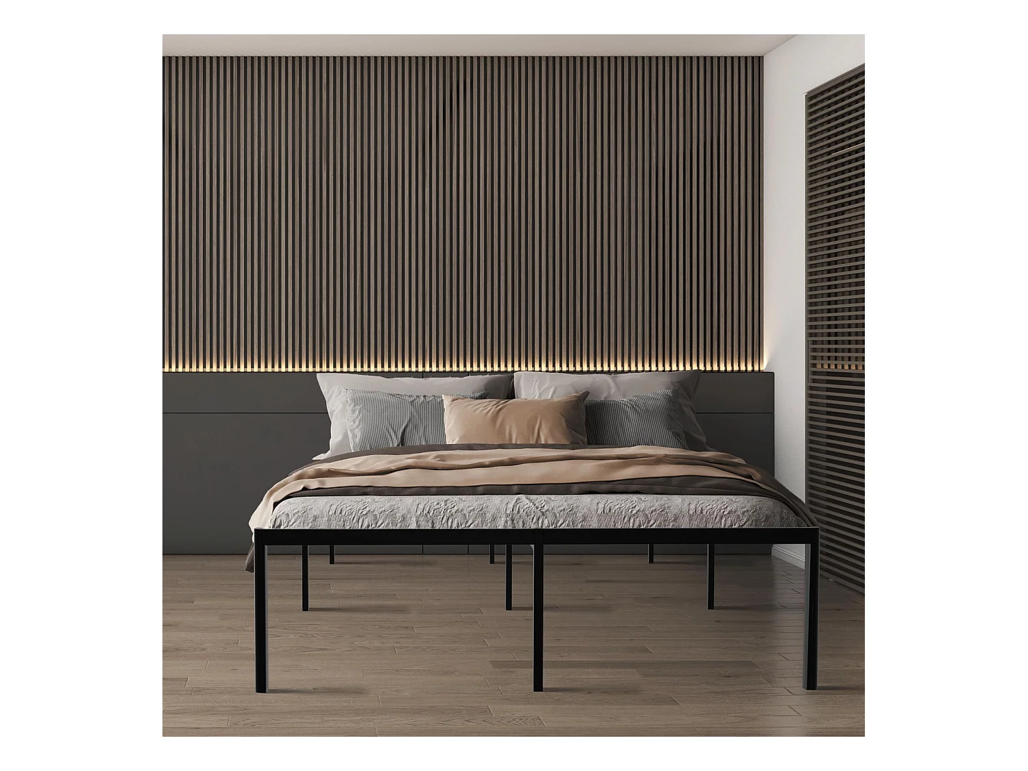 Lit en métal - Métal - 200x180x41 cm - Noir - Hamlin