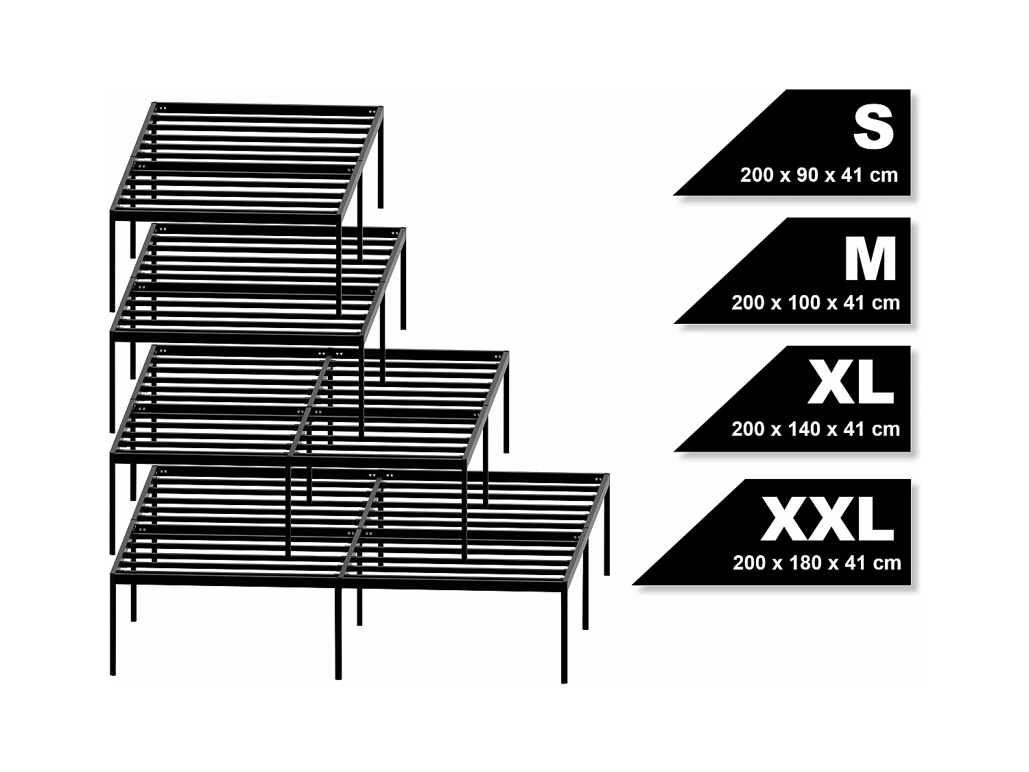 Lit en métal - Métal - 200x180x41 cm - Noir - Hamlin