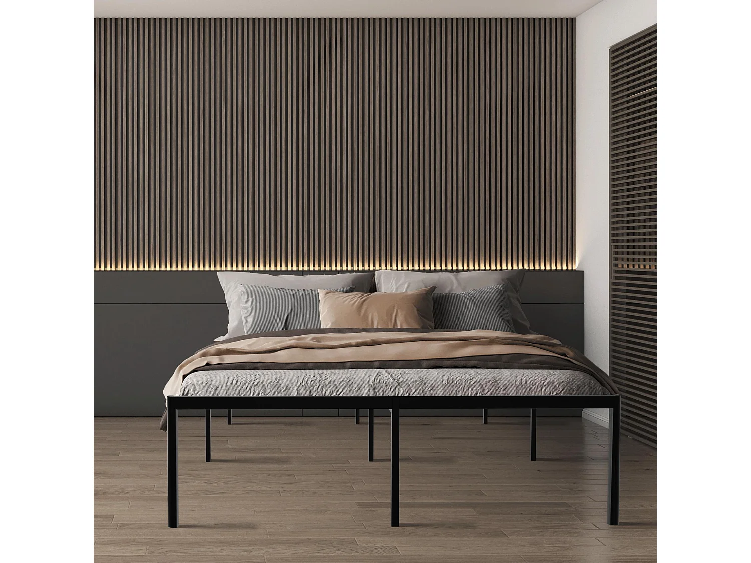 Lit en métal - Métal - 200x180x41 cm - Noir - Hamlin