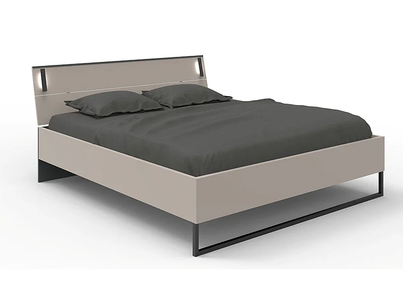 Lit adulte coloris Gris et verre coloris gris, graphite - longueur 188 x profondeur 210 x hauteur 93 cm