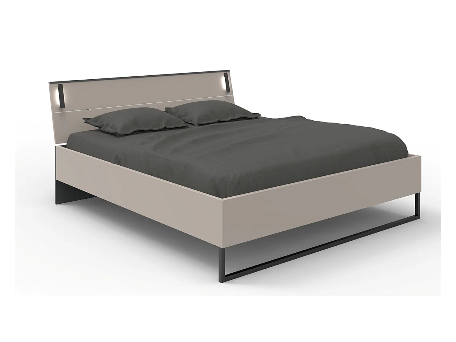 Lit adulte coloris Gris et verre coloris gris, graphite - longueur 188 x profondeur 210 x hauteur 93 cm