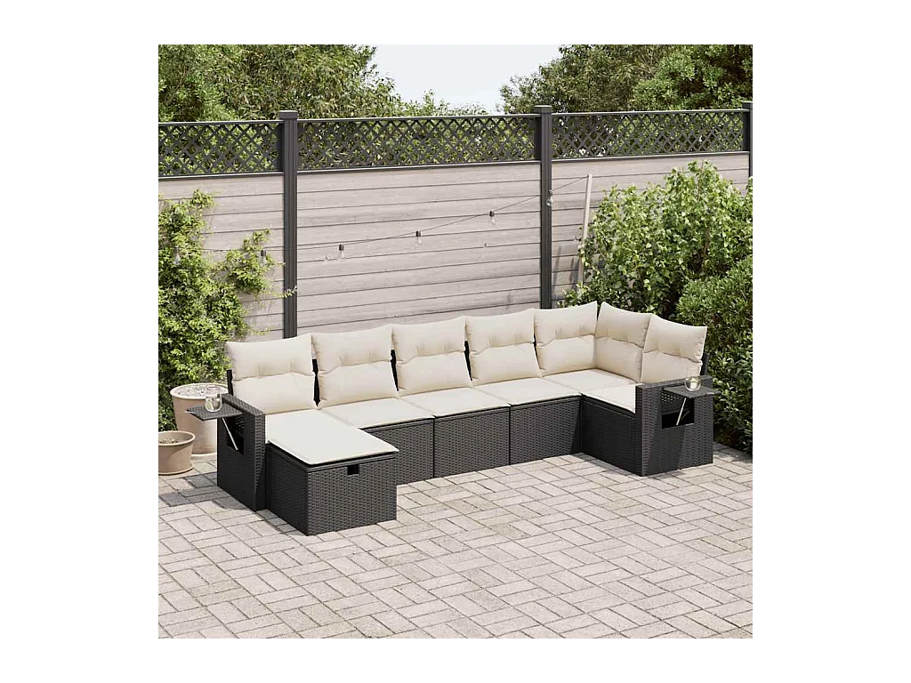 Set Divani da Giardino con Cuscini 7pz Nero Polyrattan