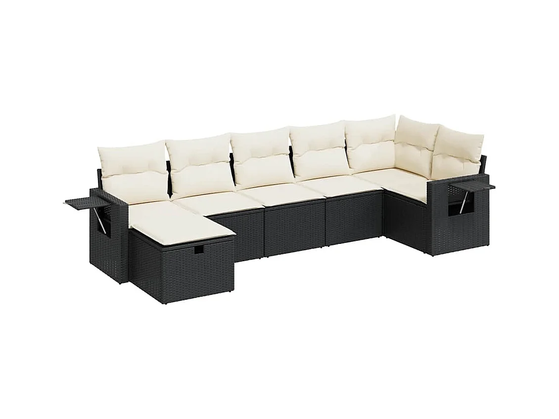 Set Divani da Giardino con Cuscini 7pz Nero Polyrattan