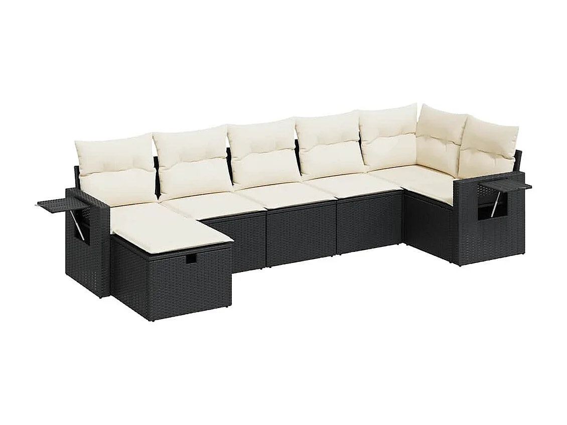 7-tlg. Garten-Sofagarnitur mit Kissen Schwarz Poly Rattan