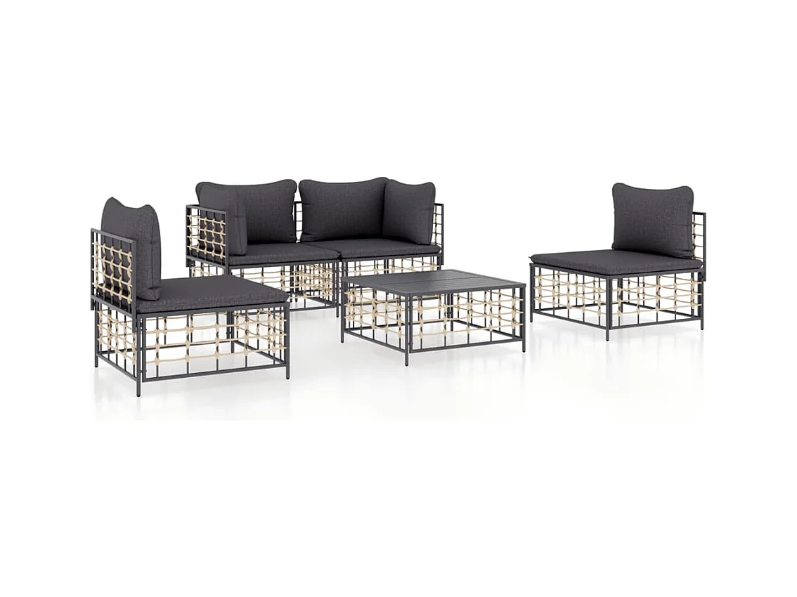 5-delige Loungeset met kussens poly rattan antracietkleurig