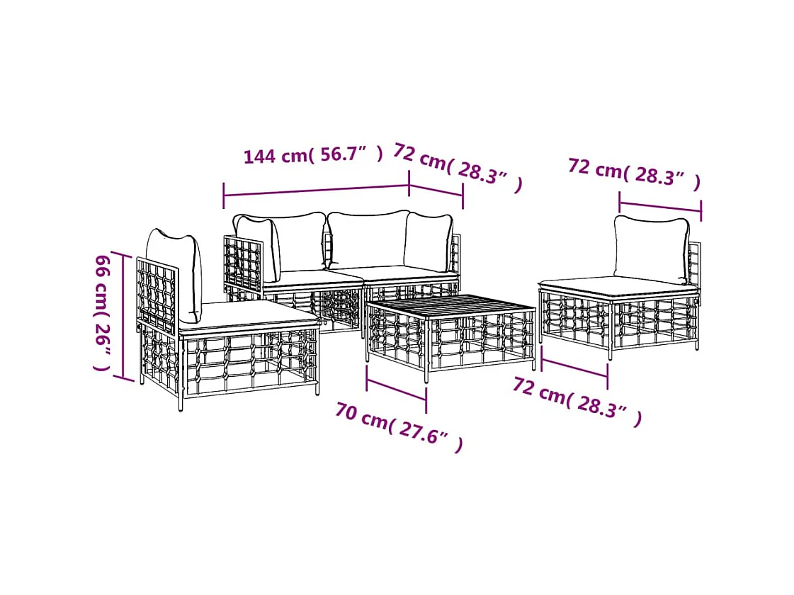 5-delige Loungeset met kussens poly rattan antracietkleurig