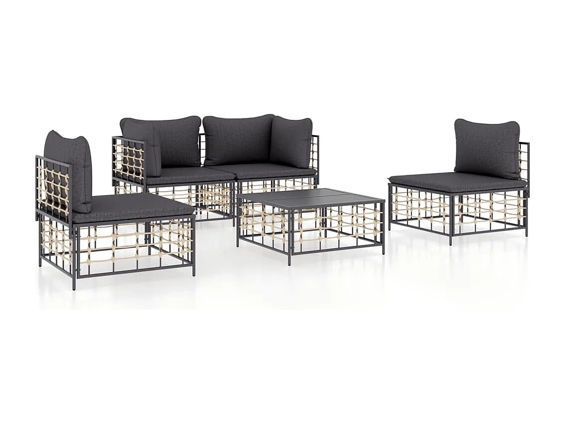 Salon de jardin 5 pcs avec coussins anthracite résine tressée
