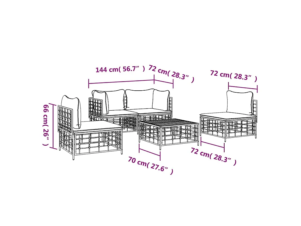 5-delige Loungeset met kussens poly rattan antracietkleurig