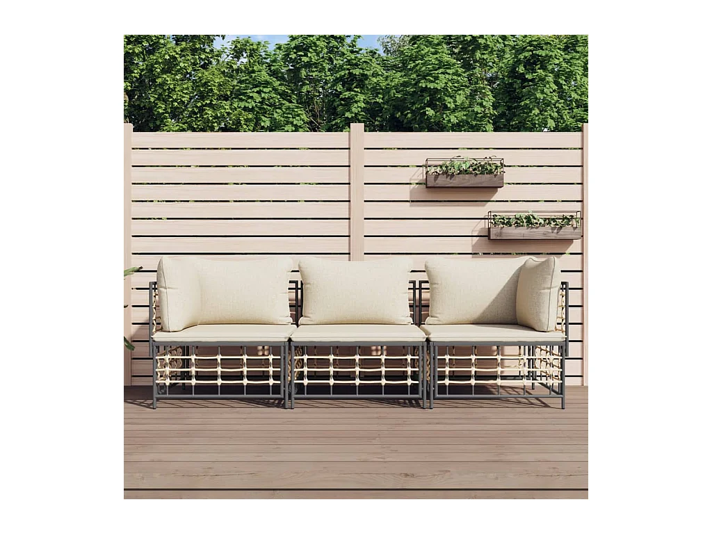 Salon de jardin 3 pcs avec coussins anthracite résine tressée