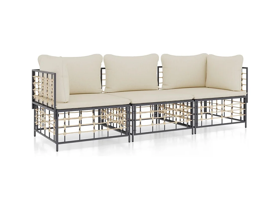 Salon de jardin 3 pcs avec coussins anthracite résine tressée